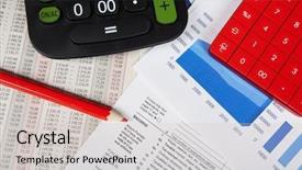  Presentation with financial accounting - Colorful PPT theme enhanced with calculator and office objects accounting and financial service backdrop and a light gray colored foreground