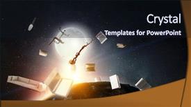 Presentation with space - Presentation design having office objects flying in space background and a wine colored foreground