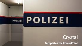  Presentation with police car flashing roof lights - Slides having office of the austrian police background and a gray colored foreground