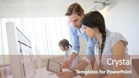  Presentation with office management - Amazing slide set having office on desktop computer backdrop and a coral colored foreground