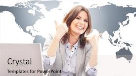  Presentation with woman world - Slide deck having office on world map background background and a lemonade colored foreground