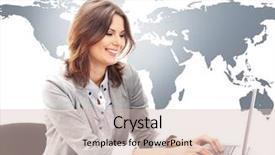  Presentation with global laptop - Colorful slides enhanced with office on world map backdrop and a soft green colored foreground