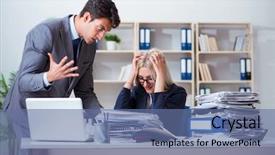  Presentation with secretary - Slide deck having discrimination en entreprise - angry irate boss yelling background and a ocean colored foreground