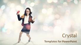  Presentation with young sing woman singing young - PPT theme featuring office party - young funny businesswoman in suit background and a cream colored foreground