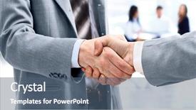 Presentation with business partner people joining hand - Beautiful presentation theme featuring office people talking - business man shaking hand backdrop and a  colored foreground