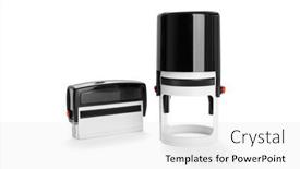  Presentation with stamp - Slide deck with office-plastic-stamp-on-white background and a white colored foreground