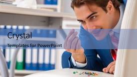  Presentation with directors chair - PPT theme enhanced with office prank with sharp thumbtacks background and a teal colored foreground