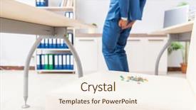  Presentation with directors chair - Slides consisting of office prank with sharp thumbtacks background and a sky blue colored foreground