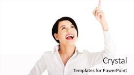  Presentation with weight loss woman showing - Slide set featuring office products - beautiful business woman showing copy background and a  colored foreground