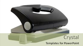  Presentation with office - Presentation design with office-puncher-close-up background and a mint green colored foreground