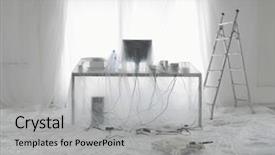  Presentation with renovation - Beautiful presentation design featuring office renovation - desk and computer covered backdrop and a light gray colored foreground