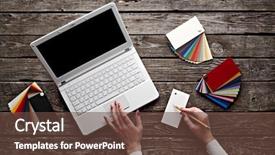  Presentation with hands holding - Audience pleasing PPT theme consisting of office renovation - laptop with color swatches backdrop and a tawny brown colored foreground