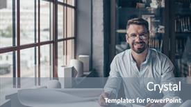 Presentation with work - Presentation theme with office renovation - smiling mature man at work background and a gray colored foreground