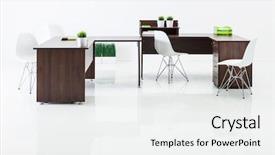  Presentation with chairs - PPT layouts with office room - tables and chairs with reflection background and a white colored foreground