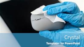  Presentation with office cleaning - PPT theme having office-sanitizing-wipe-wiping-mouse background and a teal colored foreground