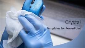  Presentation with office cleaning - PPT layouts having office-sanitizing-wipe-wiping-mouse background and a light blue colored foreground
