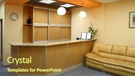  Presentation with office room - Beautiful PPT theme featuring office scene - reception room interior with counter backdrop and a  colored foreground
