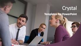  Presentation with business group meeting - Presentation theme having office senior man as leader background and a gray colored foreground