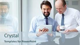  Presentation with image encryption based on dna - PPT theme with office sharing - image of young businessman holding background and a sky blue colored foreground