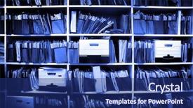  Presentation with files - PPT layouts enhanced with office shelves full of files and boxes background and a navy blue colored foreground