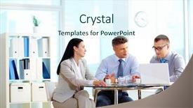  Presentation with round table - PPT layouts featuring office space - business people collaborating background and a cool aqua colored foreground