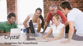  Presentation with space - PPT theme consisting of office space looking at computer background and a coral colored foreground