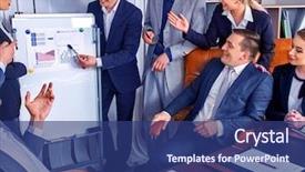  Presentation with revenue - Audience pleasing theme consisting of office staff training stable revenue backdrop and a ocean colored foreground