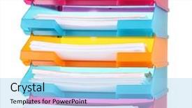  Presentation with scroll paper isolated on white - Beautiful PPT layouts featuring office stationery store - bright trays for papers isolated backdrop and a  colored foreground