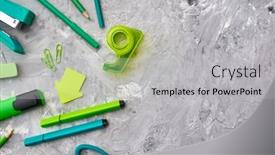  Presentation with green office - Beautiful theme featuring office-stationery-supplies-in-green backdrop and a light gray colored foreground
