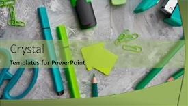  Presentation with green office - PPT layouts with office-stationery-supplies-in-green background and a yellow colored foreground