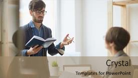  Presentation with successful plans - Slides having office successful project manager giving background and a coral colored foreground