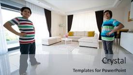  Presentation with office room - Audience pleasing theme consisting of office suite - happy brothers at living room backdrop and a light gray colored foreground