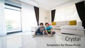  Presentation with office room - Theme enhanced with office suite - happy brothers at living room background and a light gray colored foreground