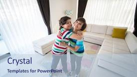  Presentation with office room - PPT layouts with office suite - happy brothers at living room background and a sky blue colored foreground