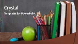  Presentation with school apple - Beautiful slide deck featuring office supplies and apple backdrop and a  colored foreground