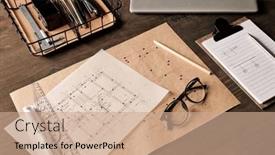  Presentation with pen - Theme having office-supplies-and-handtools background and a coral colored foreground