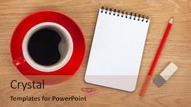  Presentation with coffee cup - Presentation theme featuring office supplies and red background and a coral colored foreground