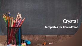  Presentation with front office - Audience pleasing slide deck consisting of office supplies on classroom backdrop and a dark gray colored foreground