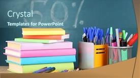  Presentation with school board - Slide set enhanced with office-supplies-on-table background and a ocean colored foreground