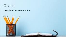  Presentation with front office - Slide deck featuring office-supplies-or-school-items background and a cool aqua colored foreground