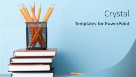  Presentation with front office - Presentation with office-supplies-or-school-items background and a sky blue colored foreground