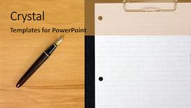  Presentation with office - Audience pleasing PPT layouts consisting of office table on a wooden backdrop and a gold colored foreground