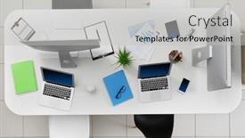  Presentation with chairs - Amazing presentation theme having office-table-with-chairs-top backdrop and a light gray colored foreground