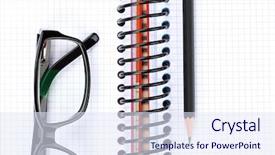  Presentation with notepad - Theme consisting of office table with glasses blank notepad and pencil view from above background and a sky blue colored foreground