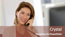  Presentation with phone - PPT theme with office talking on the phone background and a tawny brown colored foreground