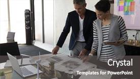  Presentation with business plan - Audience pleasing slide deck consisting of office they looking a plan backdrop and a gray colored foreground