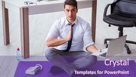  Presentation with stress management cartoon - Colorful presentation theme enhanced with office to cope with stress backdrop and a violet colored foreground