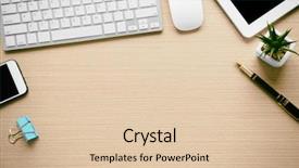  Presentation with tools - PPT layouts consisting of office tools on wooden background background and a lemonade colored foreground