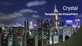  Presentation with hong kong kota - Presentation having office tower - hong kong cityscape at night background and a navy blue colored foreground