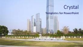  Presentation with panoramic london skyline iconic - Theme enhanced with office tower - panoramic skyline cityscape and skyscraper background and a sky blue colored foreground